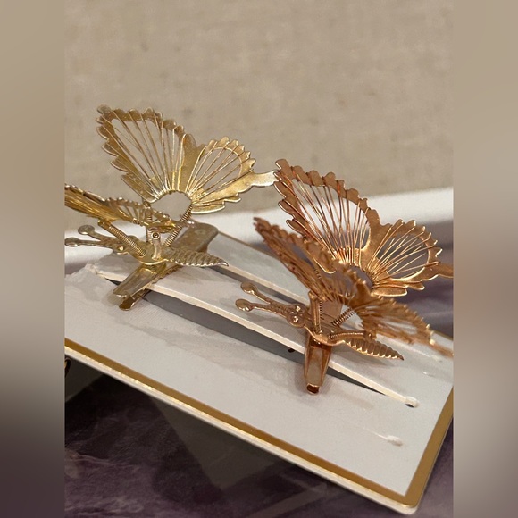 Gold and copper/rose gold  colored movable butterfly hair clips - 1.5” - Picture 2 of 5